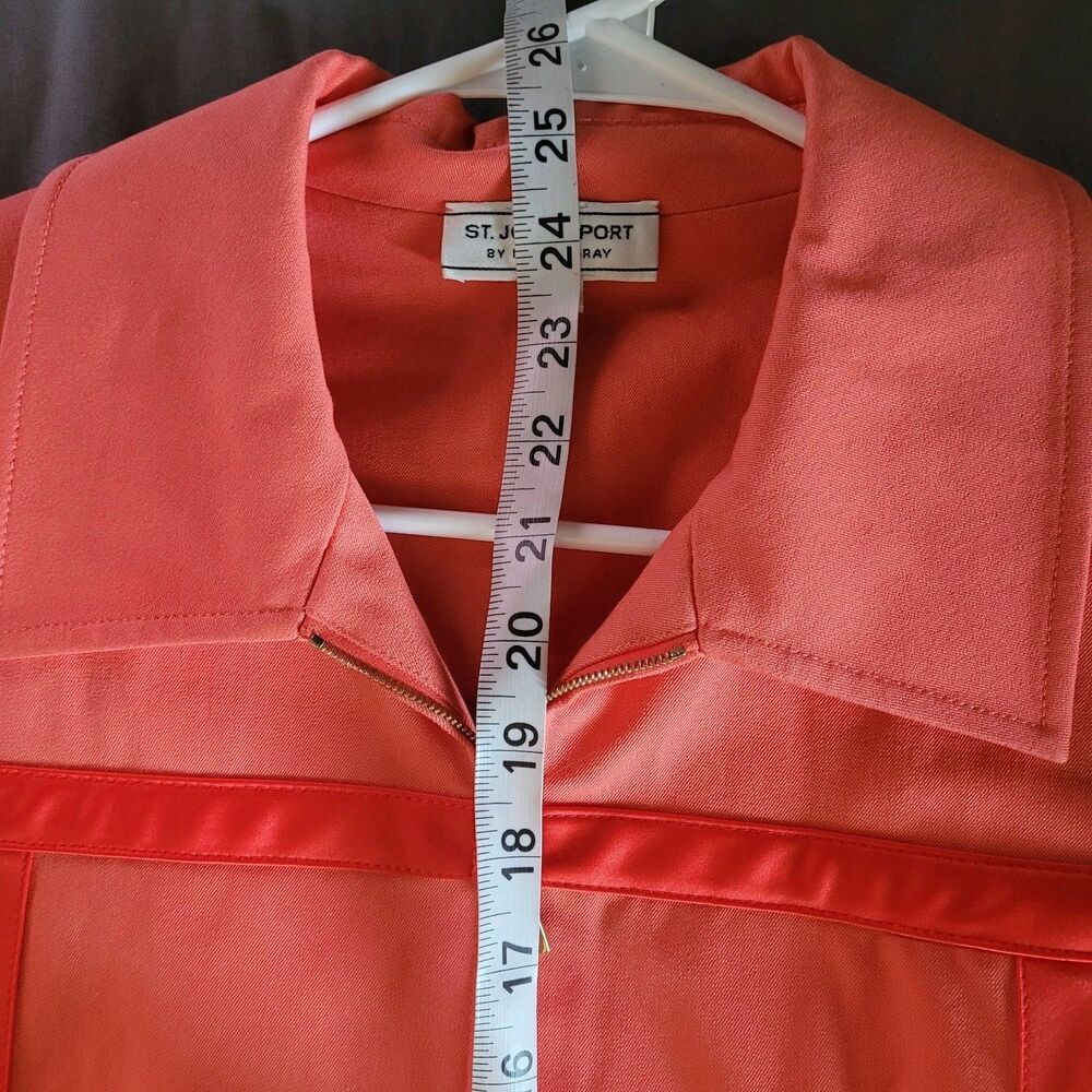 ST. JOHN SPORT MARIE GRAY Womens Orange Zip Up Jacket Blazer size Large Pockets - Picture 4 of 10
